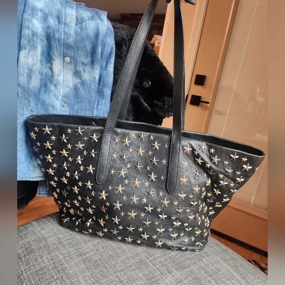Authentic Jimmy Choo Black Star-Studded Tote Bag